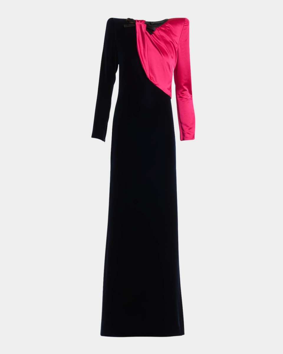 Velvet And Satin Strong-Shoulder Gown